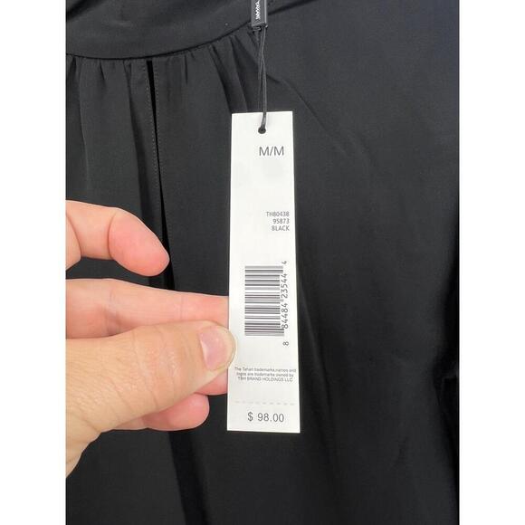 T Tahari Blouse Womens Size M Black Mock Neck Keyhole Large Bell Sleeve Chic - Picture 10 of 14